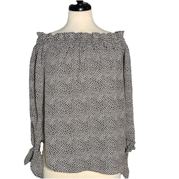 Michael Kors Women's Blouse Top 3/4 Tie Sleeve Black & White Small - Picture 1 of 6